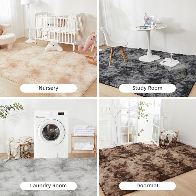 Litanika 3x5 Shag Area Rug for Living Room Bedroom, Tie-Dyed Light Grey High - Image 7