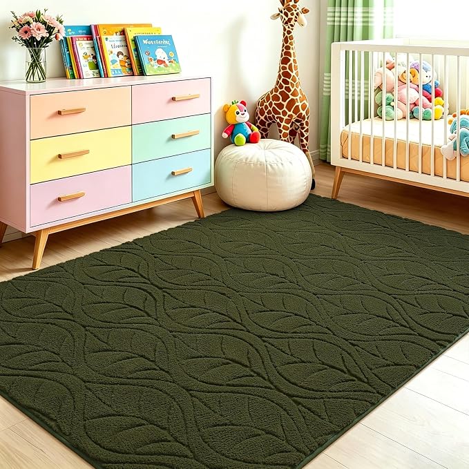 6x9 Olive Green Washable Area Rug - Image 5