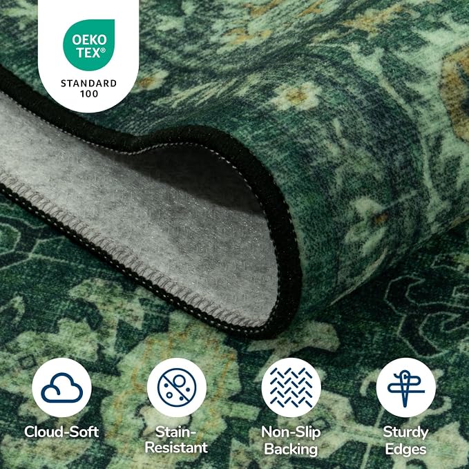 Lessymo Washable Area Rug for Living Room, 9x12 Green Large Rugs - Image 5