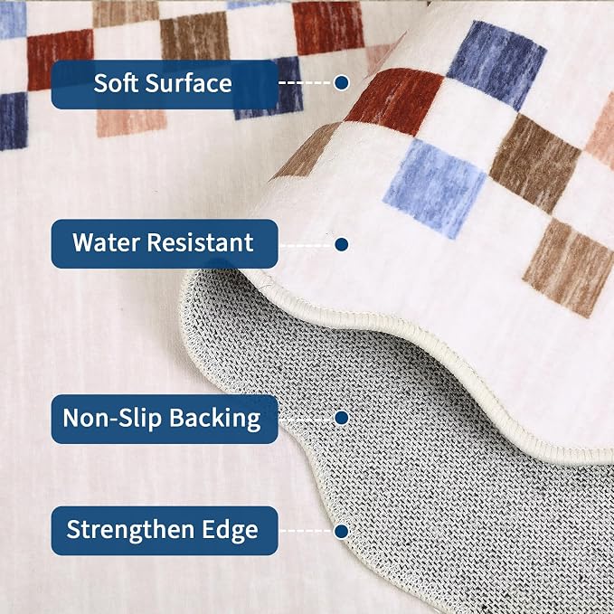 Small Area Rug 2x3 Modern Checkered Entry Rug Solid Color Scalloped Kitchen - Image 4
