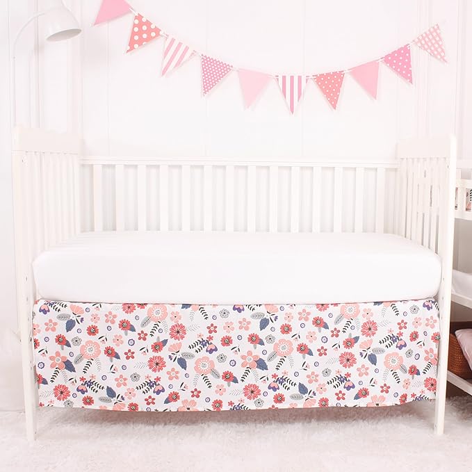 CaSaJa Baby 3-Piece Crib Bedding Set for Boys Girls, Including Soft Quilted Comforter(Blanket), Fitted Crib Sheet and Skirt, Soft Nursery Bedding Set Made of Silky Comfy Materials, Petals Flying