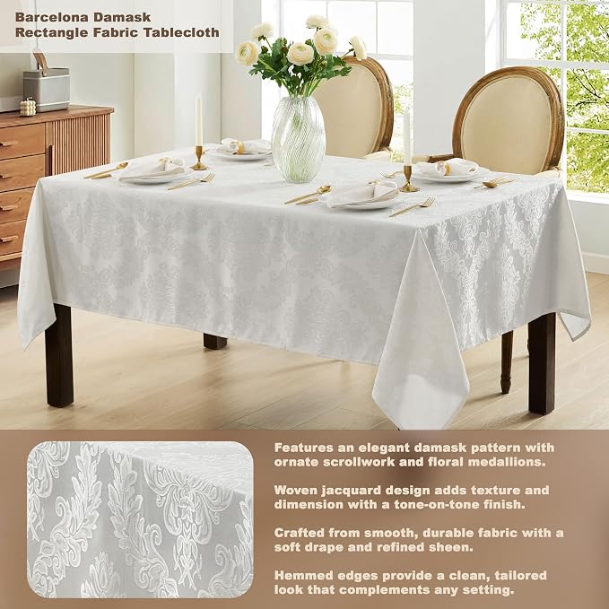 Newbridge Barcelona Luxury Damask Fabric Tablecloth, 70” Extra Wide x 90” - Image 2