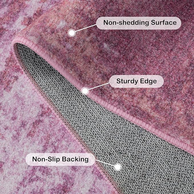 Kelarea Living Room Rug, 6x9 Rug Modern Abstract Washable Rugs Pink Faux Wool Vintage Carpet, Non Slip Rugs for Bedroom, Dining Room, College Dorm, Kids Playroom, Home Office