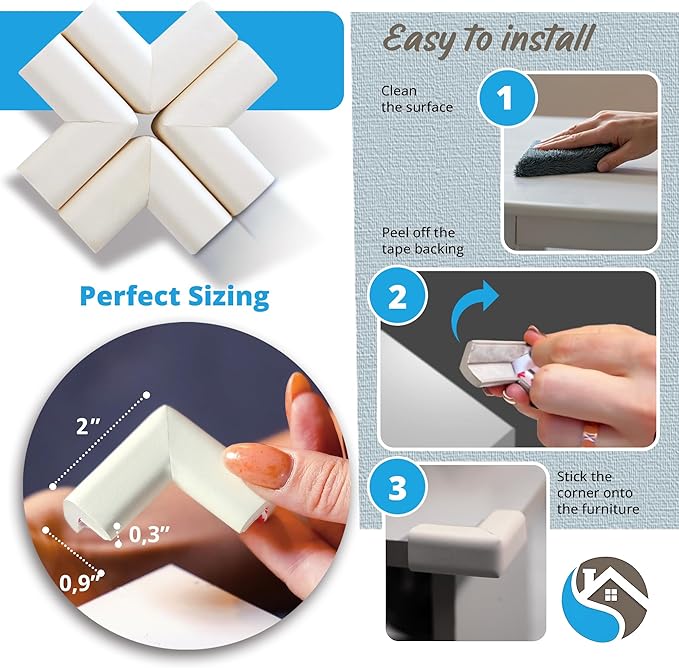 12-Pack Corner Protectors Baby Proof, Furniture Corner and Edge Safety Bumpers, Soft Rubber Foam Cushion Covers, 3M Taped Corner Guards, Baby Child Proofing Pads, Table Corner Protectors, White
