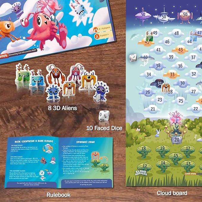 Cloud Hoppers Addition and Subtraction Game - Fun Math Board Game for 6-8 Year Olds, Easy to Play Educational Game for Kids at Home, Perfect STEM Toy Gift for Girls & Boys, Grade 1 & Up