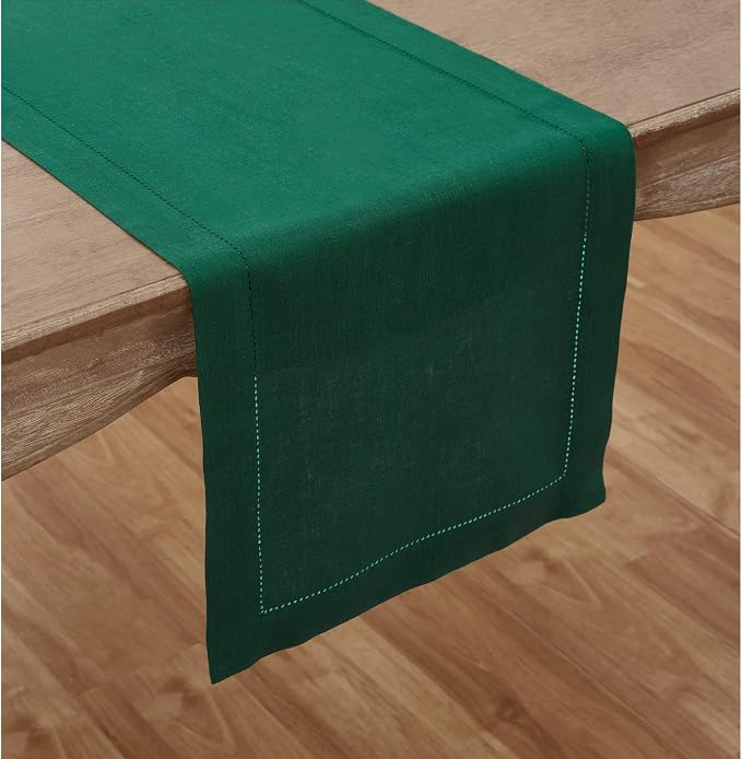 Solino Home 100% Pure Linen Table Runner Rainforest Hemstitch, 14 x 60 in | - Image 2