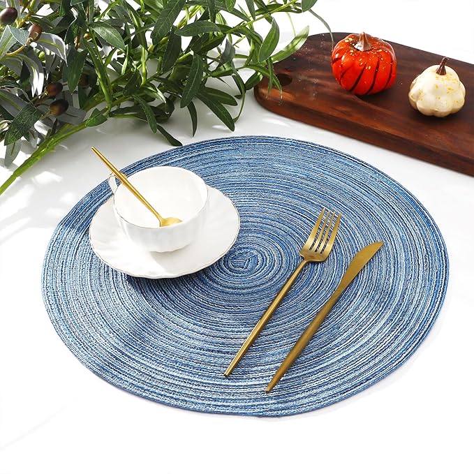 SHACOS Round Braided Placemats Set of 8 Circle Place Mats Cotton Polyester - Image 8