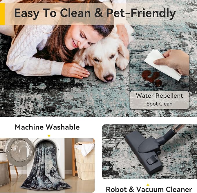 RELEANY Washable Area Rugs 2'x10' Non-Slip Modern Abstract Soft - Image 6