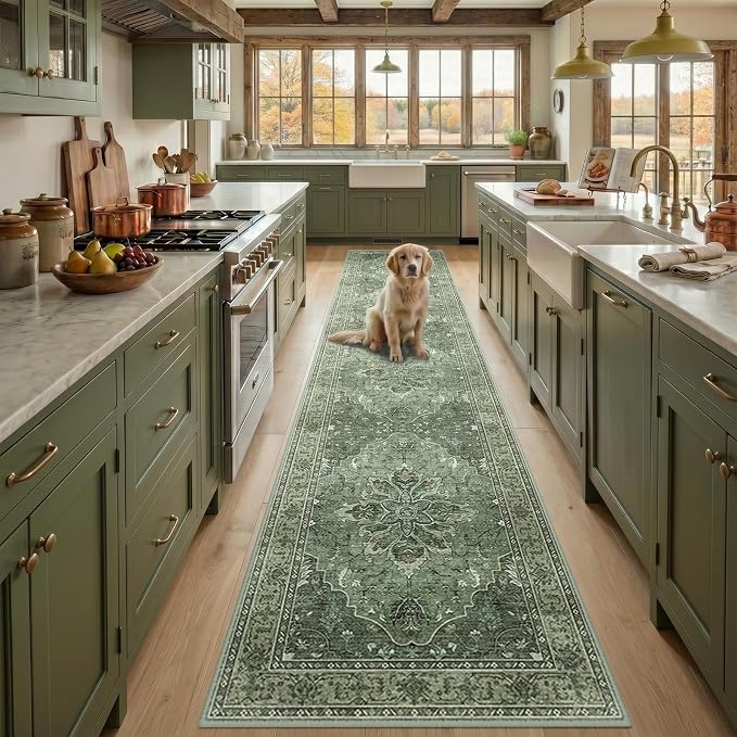 RELEANY Area Rugs Runner 2'x10' Washable Non-Slip, Floral Vintage Distress by RELEANY