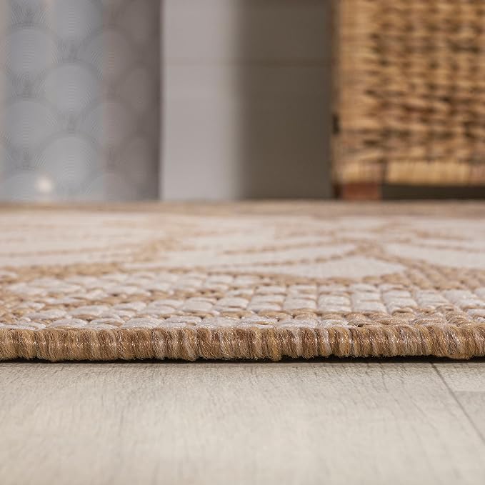 JONATHAN Y Floral Textured Weave Indoor Outdoor Area Rug 4X6 Brown/Cream - Image 6