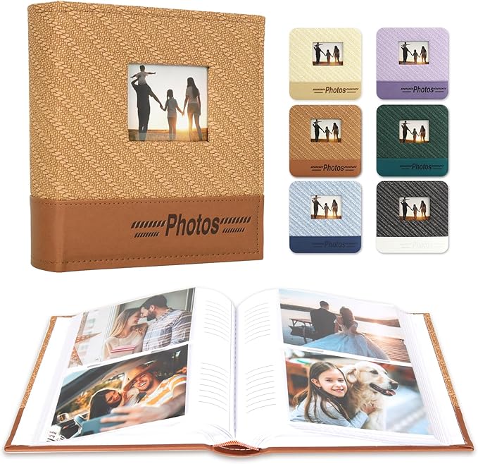 RECUTMS 4x6 Photo Album 200 Photos with Writing Space, Leather Cover with Window, 200 Photo 4x6 Picture Album Book with Memo for Wedding Family Baby Christmas Valentine's Day Anniversary (Brown)