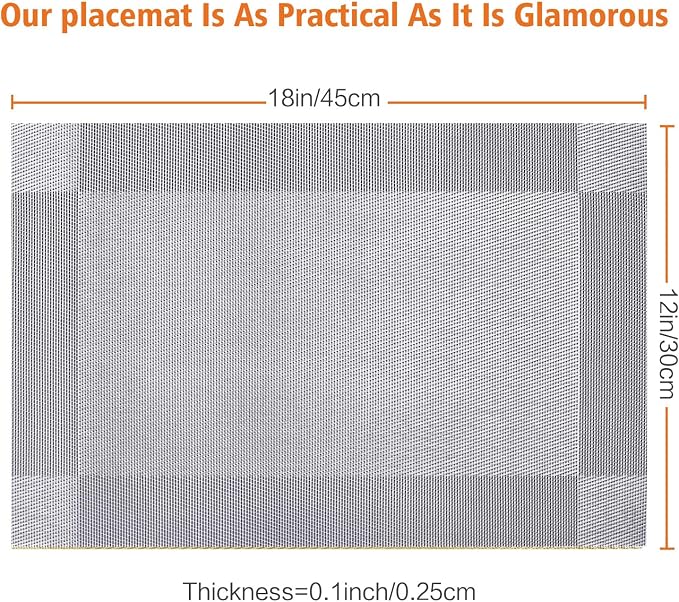 Placemats Set of 8, Vinyl Weave Silver Non Slip Table Mats | Heat Resistant - Image 2