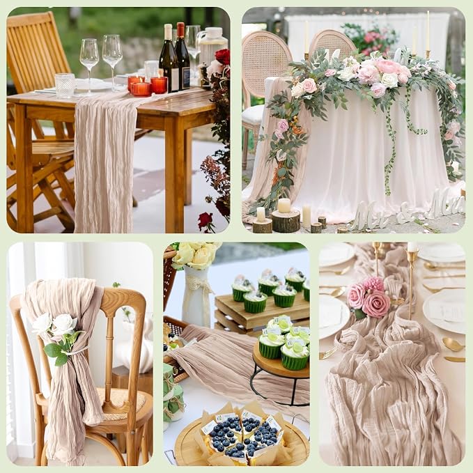 Cheesecloth Table Runner Nude Pink 10FT Boho Gauze Runner, 12 Pack | 120 Inch - Image 7