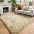 Amdrebio Beige Area Rugs for Bedroom Kids Room, 5x7 Fluffy Plush Shag Furry by Amdrebio