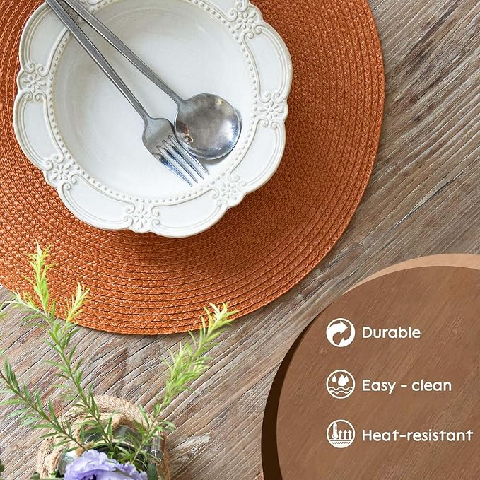 FunWheat Round Braided Placemats Set of 8 Table Mats - Image 3