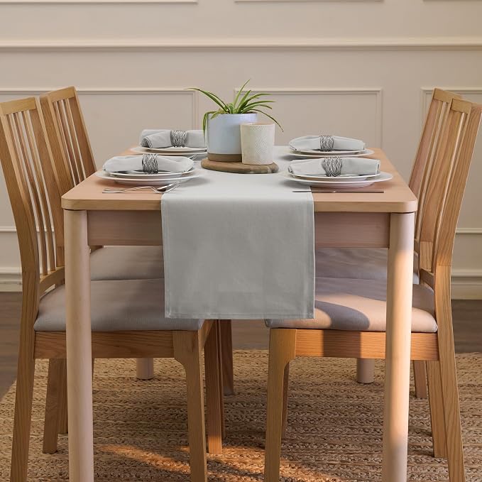 Encasa XO Table Runner, Cotton Canvas Dining Runner 13"x94" | Light Grey - Image 4