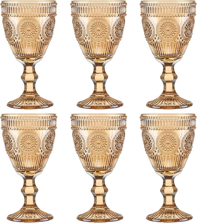Vintage Wine Glasses Set of 6, 10 Ounces Colored Glass Water Goblets, Unique - Image 5