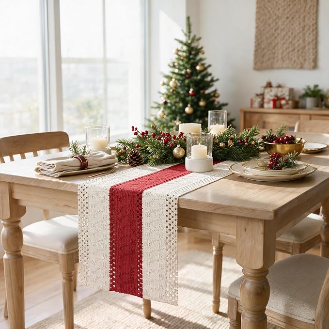 Artoid Mode Rose Red Farmhouse Rustic Table Runner 12x120 Inch | Seasonal - Image 4