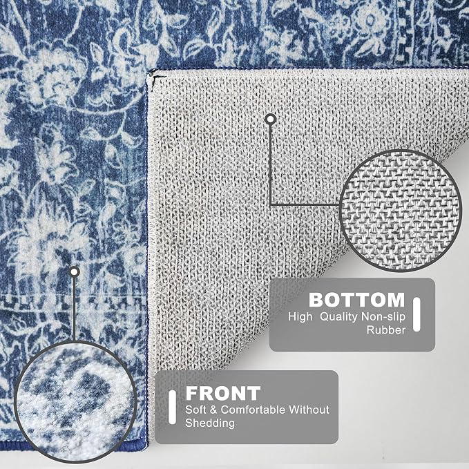 KILOCOCO Area Rug 6x9 Living Room Rug Washable Printed Vintage Floral Non Slip - Image 5