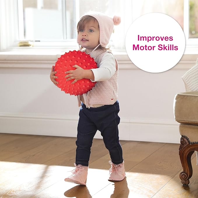 Edushape The Original Sensory Ball for Baby - 7" Deflated with Pump Red Color Baby Ball That Helps Enhance Gross Motor Skills for Kids Aged 6 Months & Up - Colorful Unique Toddler Ball