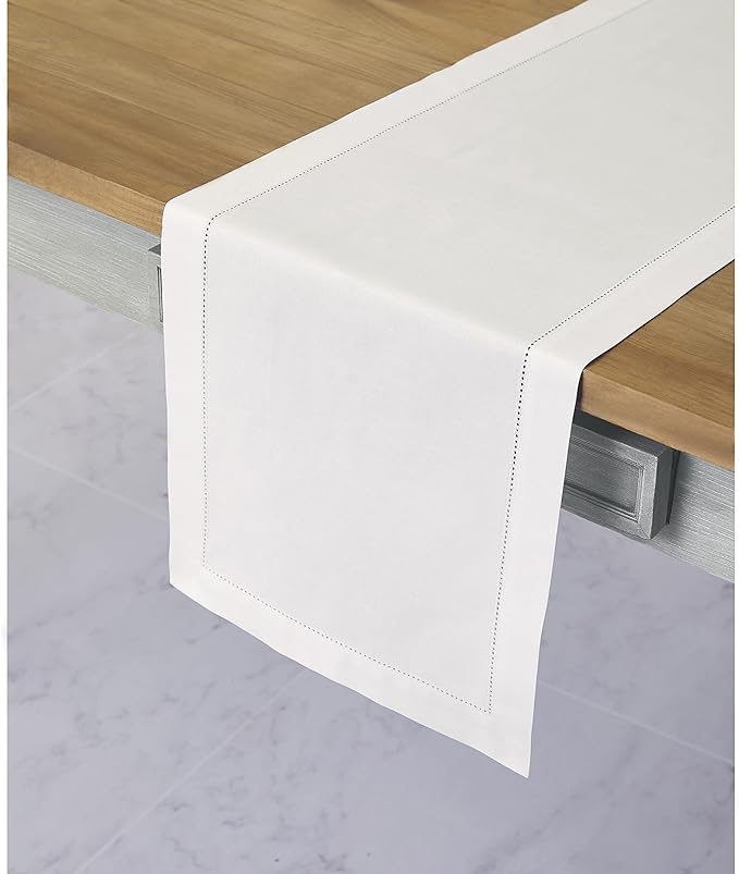 Solino Home Cotton Linen Dining Table Runner White Hemstitch, 14 x 90 in | - Image 2