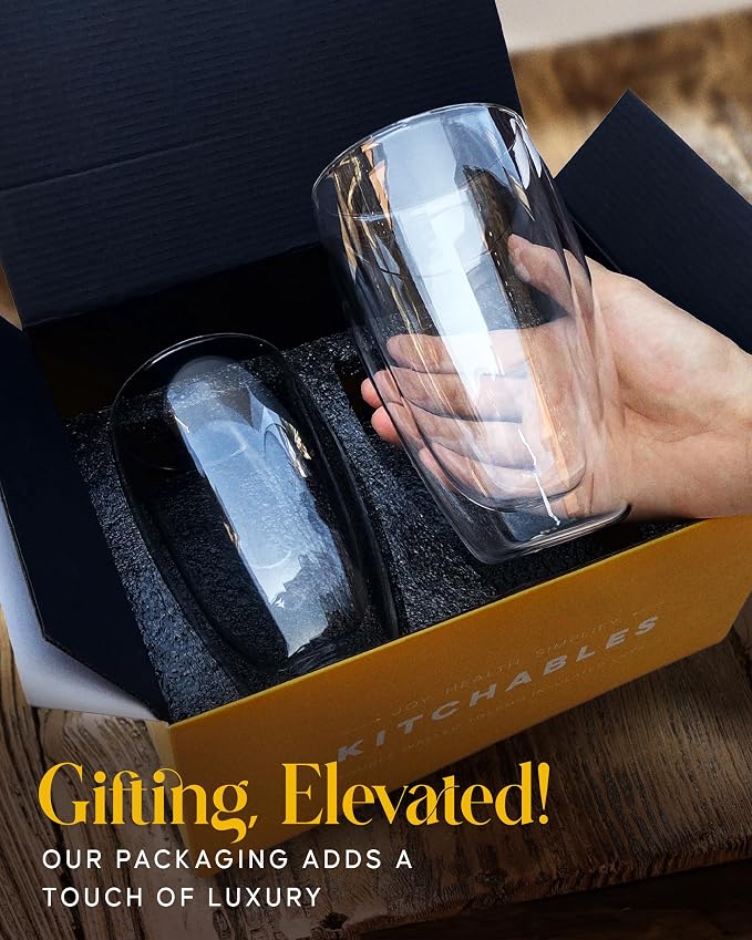 Kitchables Double Walled Glass Coffee Mugs Set of 2, 15oz Insulated Glass - Image 7