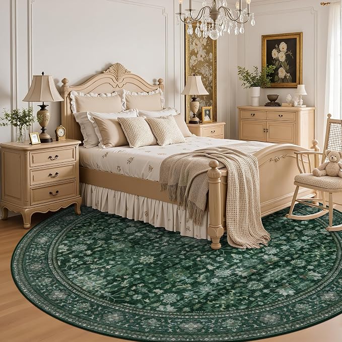 Round Area Rug for Living Room: 4 ft Washable Vintage Boho Soft Thin Circle Rug - Image 4