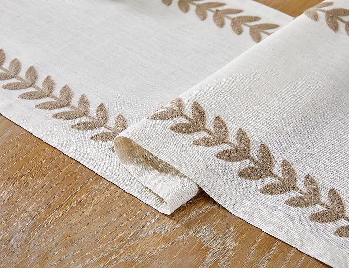 Linen Embroidered Table Runner, Taupe Table Runners 72 Inches Long | Linen - Image 3