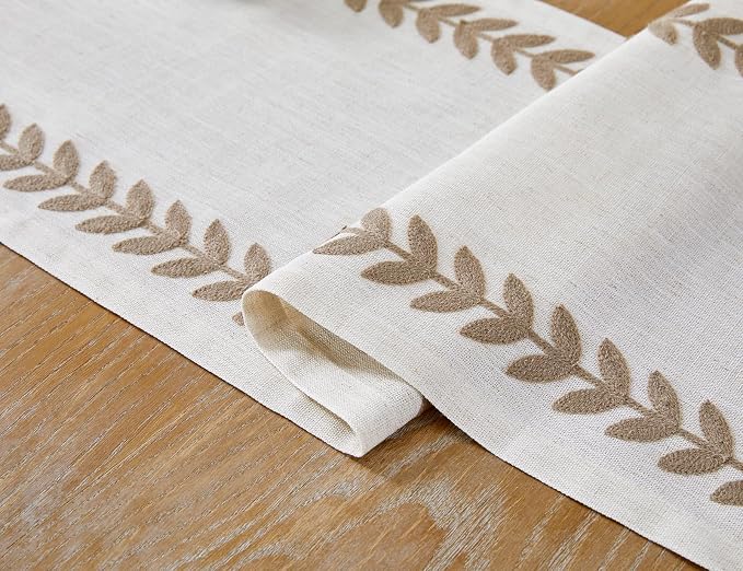 Wracra Embroidered Table Runner, Taupe Table Runners 108 Inches Long | - Image 4