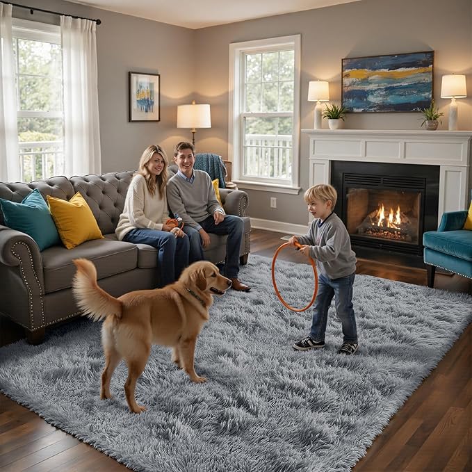 yongyangjuxin Fluffy Rug Shag Area Rug, Light Grey 9x12 Area Rugs - Image 5