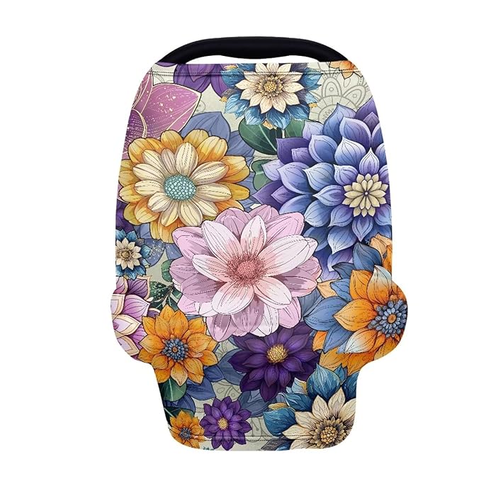 Binienty Durable Fabric Infants Carseat Canopies for Baby Girls Boys,Bohemian Flower Design, Baby Stroller Cover