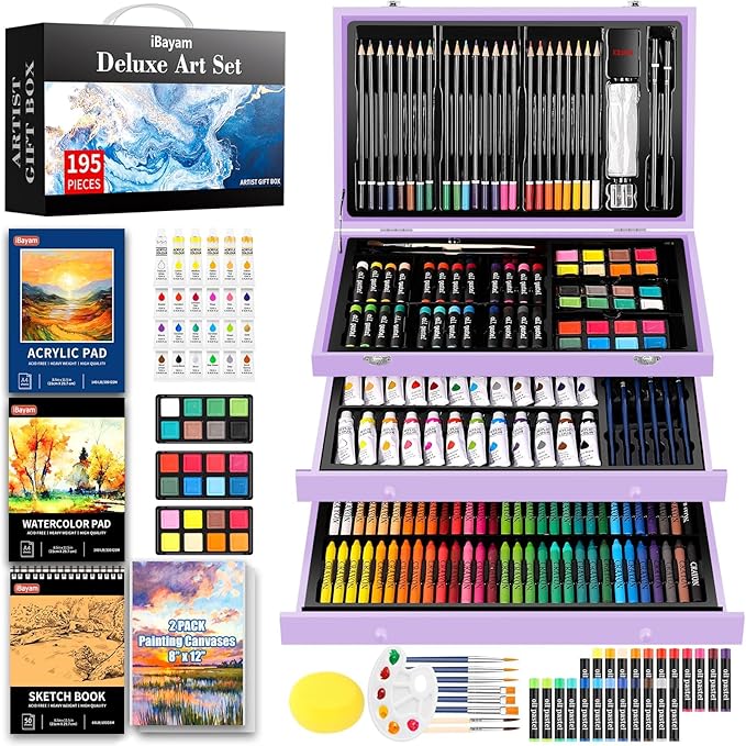 iBayam Teen Girl Gifts Trendy Stuff, 195-Pack Art Kit Drawing Coloring Set for Adults Kids, Aesthetic Preppy Stuff School Supplies Cute Japanese Stationary Sketching Supplies