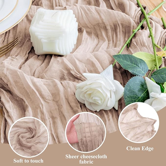 Cheesecloth Table Runner Nude Pink 10FT Boho Gauze Runner, 3 Pack | 120 Inch - Image 3