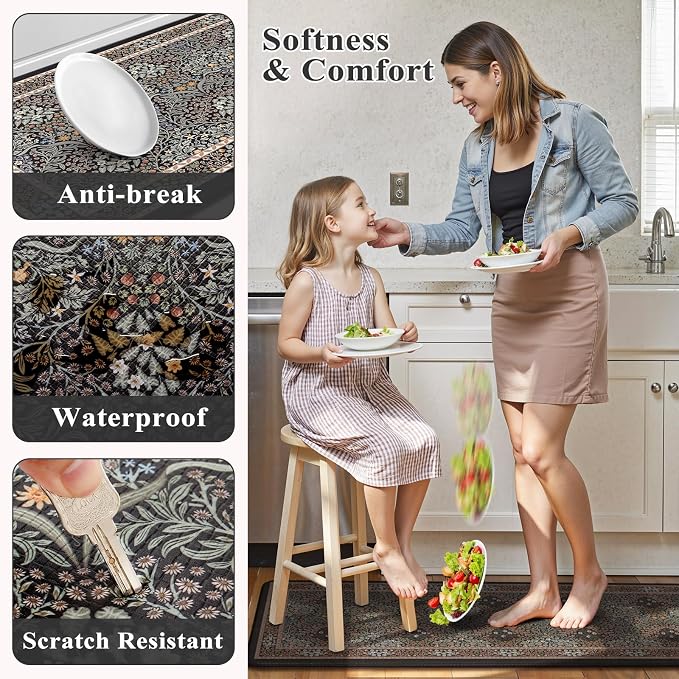 Collive Kitchen Mats for Floor, Cushioned Anti Fatigue Mat Floral Rugs 2 Piece - Image 6