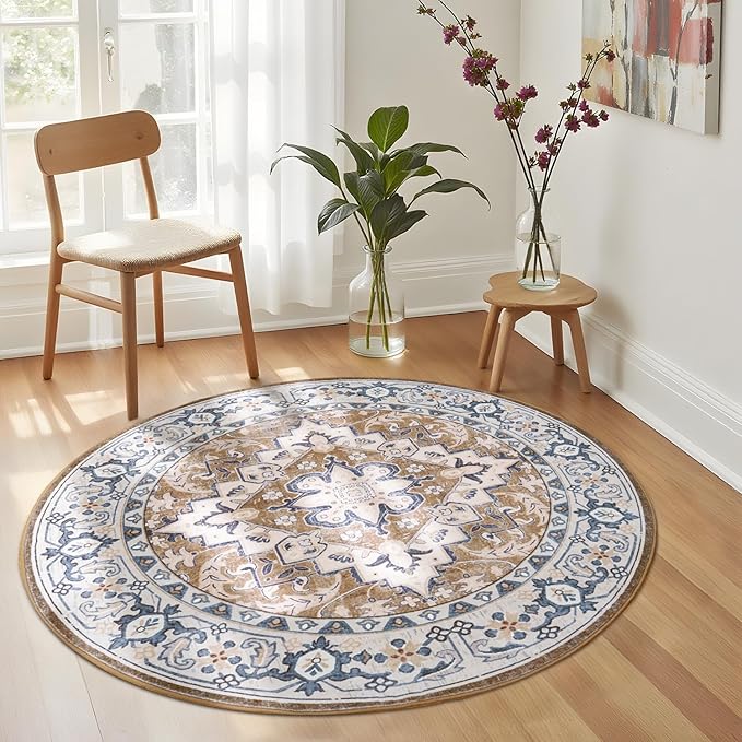Lessymo 4FT Washable Round Area Rugs by Lessymo
