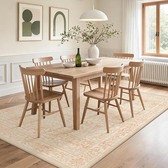 GENIMO 6x9 Washable Area Rug, Non-Slip Vintage Boho Floral Carpet, Soft - Image 3