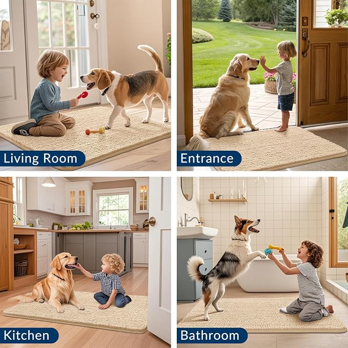 Smiry Dog Door Mat for Muddy Paws 44x32, Absorbent Dirt Trapper, Non-Slip - Image 7