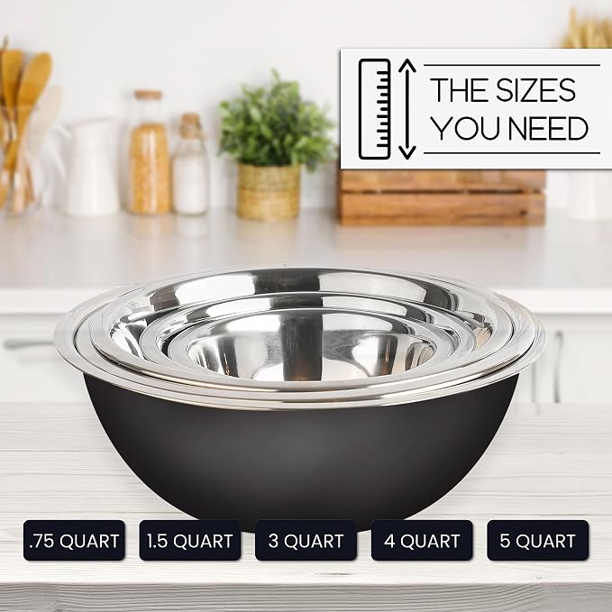 Stainless Steel Mixing Bowls Set, 5-Piece Meal Prep & Food Storage | .75 - Image 6