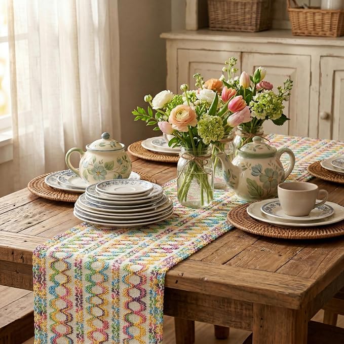 Artoid Mode Colorful Woven Farmhouse Hollow Table Runner 12x108 Inch | Holiday - Image 4
