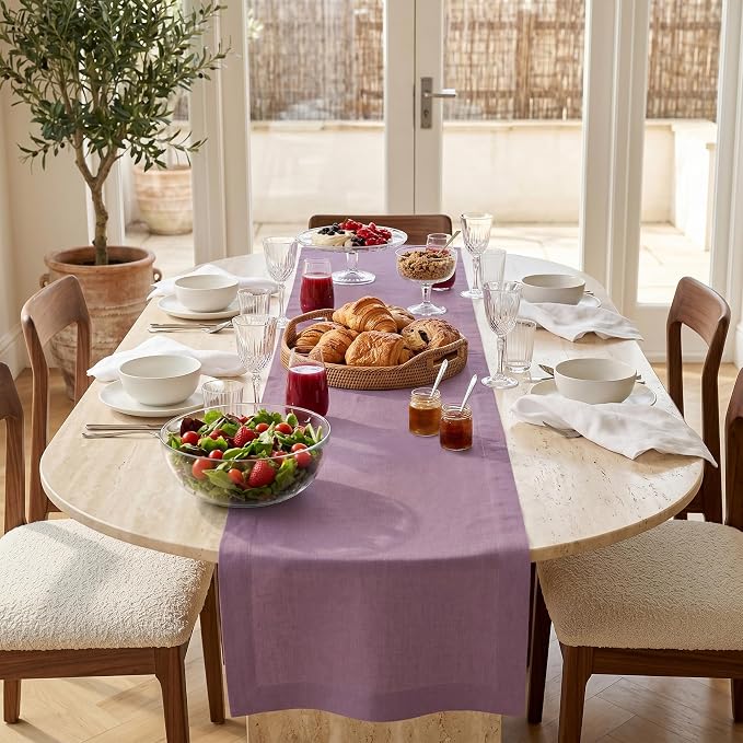 Solino Home 100% Pure Linen Table Runner Mulberry Long, Fete 14 x 90 in | Table by SolinoHome