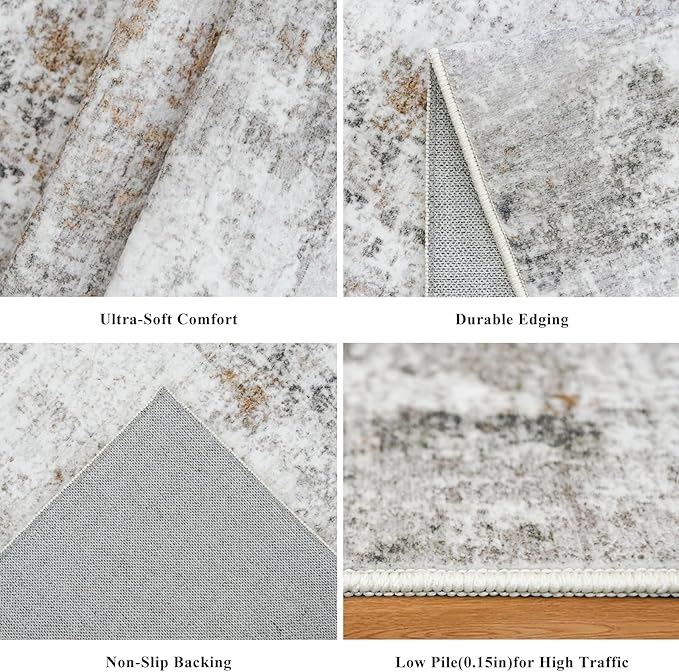 8x10 Washable Living Room Rug – Modern Neutral Abstract Soft Large Area Rug - Image 6