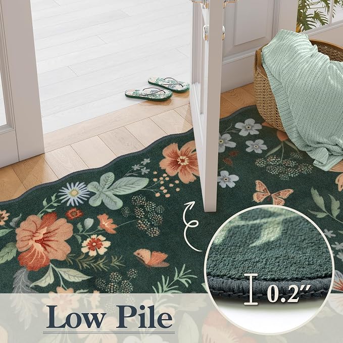 Lahome Floral Washable Living Room Rugs, 5x7 Green Area Rugs - Image 5