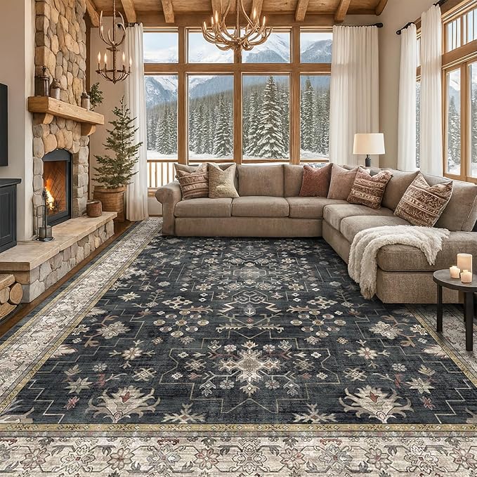 Black Boho Rug for Living Room 9x12 - Image 9