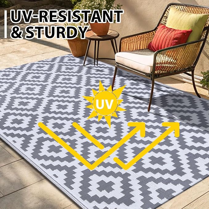 Smiry Waterproof Outdoor Rug 8x10 ft, Reversible Plastic Straw Patio Camping - Image 5