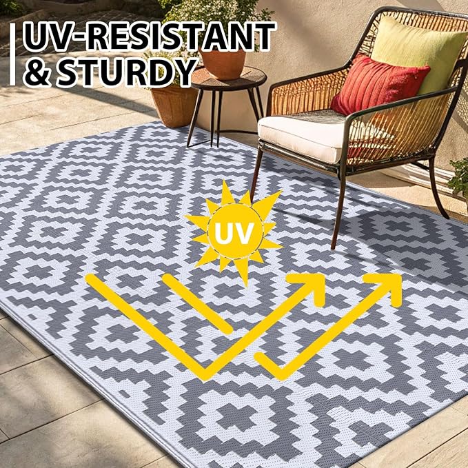 Smiry Waterproof Outdoor Rug 6x9 ft, Reversible Plastic Straw Patio Camping Rugs - Image 5
