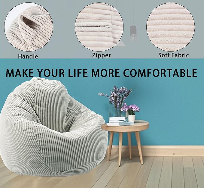 ENBAOHUI Bean Bag Chairs with Memory Foam Chairs for Kids Teens Toddler Faux Fur Sofa Chair with Handle Grey