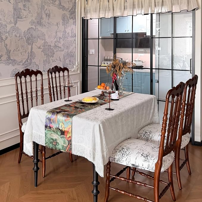 Green Table Runner, Cotton Polyester Print Floral Table Runner, Waterproof - Image 7