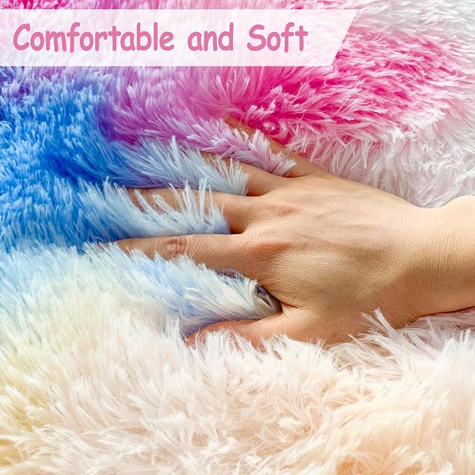 Rainbow Area Rugs 4x6 ft, Tie-Dyed Unicorn Fluffy Fuzzy Shaggy Carpet Soft - Image 3