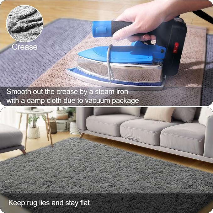 qulint 6x9 Area Rugs for Living Room, Soft Fluffy Grey Rug for Bedroom Shag - Image 5