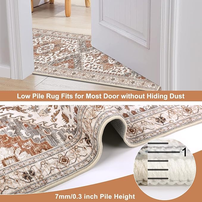 Yamaziot Washable Runner Rug, 2x10 Non-Slip Boho Vintage Hallway Rug Runner - Image 3